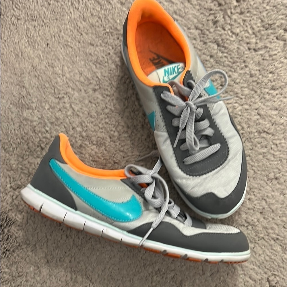 Nike Grey, Black and Orange Sneakers with Teal Swoosh